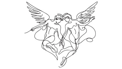 Continuous one single minimal line drawing Mythical Angels