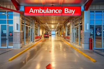 Naklejka premium Hospital Emergency Room Entrance Ambulance Bay with Cars Delivering People to the Medical Center