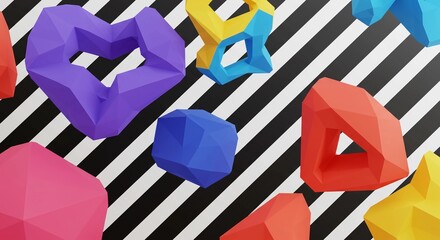 Geometric Shapes on Striped Background Abstract Design