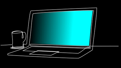 Linear Workspace: Minimalist Vector Art of a Laptop
