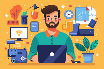 Fototapeta premium Business person interacting with a futuristic digital marketing interface, showcasing online advertising analytics, data charts, email marketing, and campaign performance metrics on a virtual screen. 