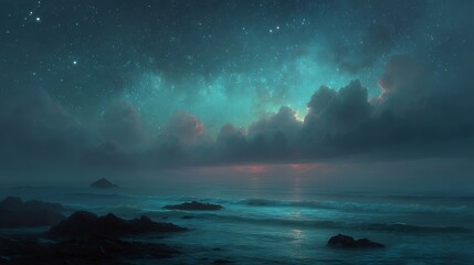 Blossoming trees create a mystical garden scene