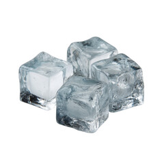 A close up shot of four ice cubes stacked together on a transparent background showing their transparent texture