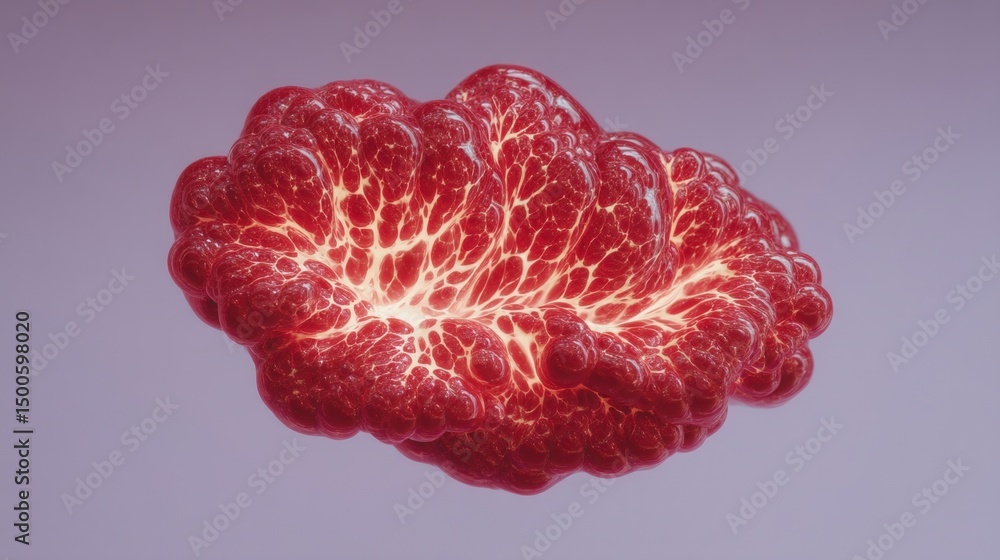 Poster abstract red organic form 3d render cellular texture science background