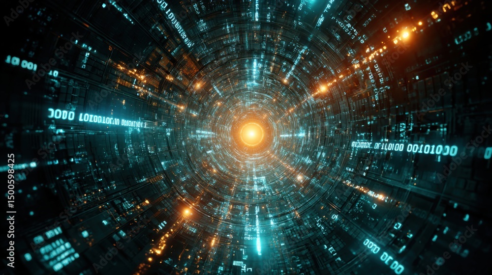 Aufkleber abstract digital tunnel with glowing data streams