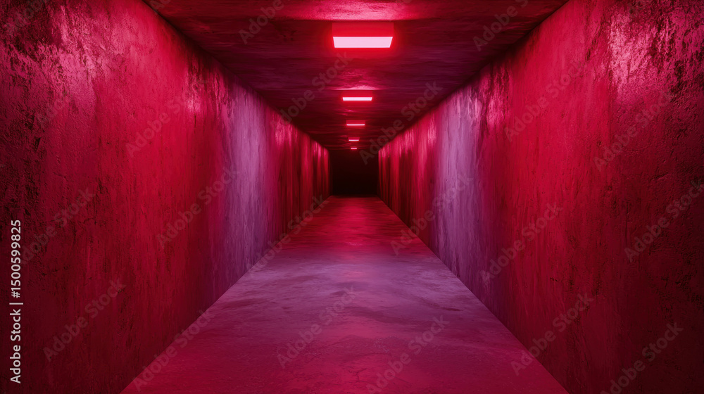 Poster dark and striking corridor with red light effects creating an atmosphere of mystery and intrigue in 