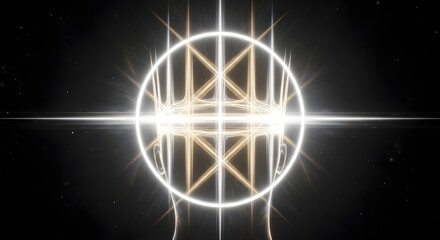 Abstract Depiction of a Crown as Intersecting Beams of Radiant Light Forming a Circular Halo Around an Absent Head, Creating a Complex Lattice of Energy to Symbolize Divine and Cosmic Power in a Minim