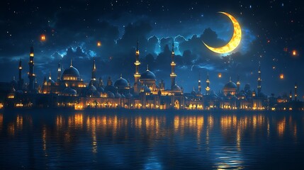 Fototapeta premium Illuminated mosque city at night