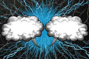 Two speech bubbles,  electric backdrop