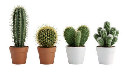 Four Different Types of Cacti in Pots