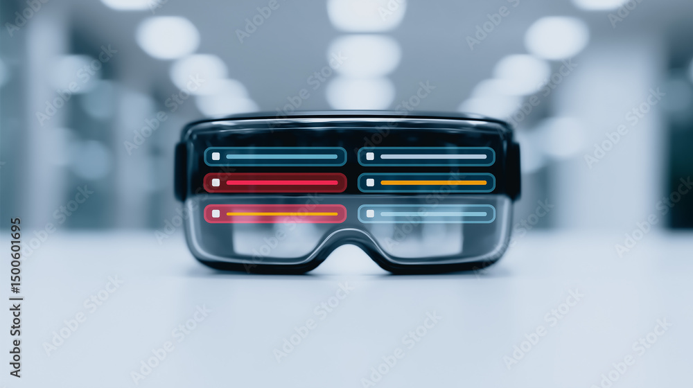 Poster augmented vision: an immersive close-up captures a sleek pair of virtual reality glasses, their lens