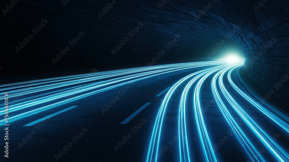 Aufkleber futuristic tunnel with glowing light trails and curving road creating a dynamic sci-fi ambiance, sho