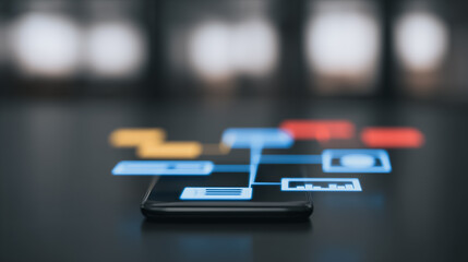 Networked Smartphone: A sleek smartphone interface displays an intricate network of interconnected digital icons, emphasizing the ever-evolving landscape of communication and connectivity.