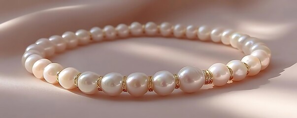 Elegant pearl bracelet, soft fabric background