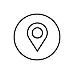 Location pin with circle, linear style icon. Simple outline style. Specific geographic location with a circular indicator.