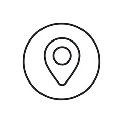 Location pin with circle, linear style icon. Simple outline style. Specific geographic location with a circular indicator.