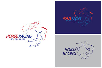 Horse racing logo with jockey simple line art style logo design vector template illustration