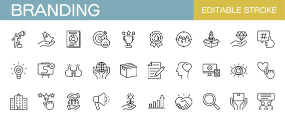 Branding line icons set. Business, management, marketing and product. Editable stroke. Vector illustration