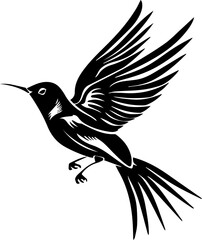 Swiftlet Bird Vector Illustration, Minimalist Black and White Flying Bird Icon