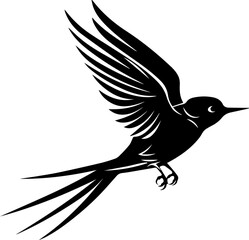 Swiftlet Bird Vector Illustration, Minimalist Black and White Flying Bird Icon