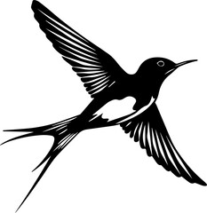 Swiftlet Bird Vector Illustration, Minimalist Black and White Flying Bird Icon