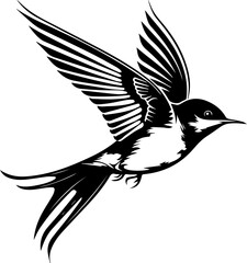 Swiftlet Bird Vector Illustration, Minimalist Black and White Flying Bird Icon