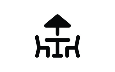 Outdoor Dining Icon with Table Chairs and Umbrella in Black