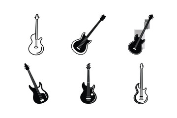 Naklejka premium Bass Guitar Icon Vector with Silhouette Style