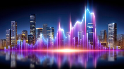 Financial Skyline Graph: Stock Market Analysis, Investment Data, Cityscape