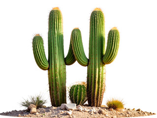 Two cacti in the desert, transparent background 