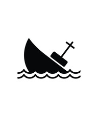 Sinking Ship Icon with Waves Black and White Vector Illustration