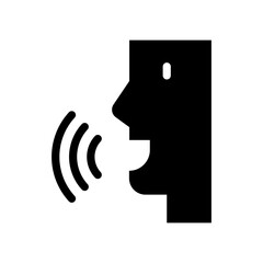Speak icon, talk or talking person sign, speech icon for interview, interact and talks controls, man with open mouth. Voice recognition