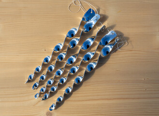 Plastic spiral bird repellent set. Protecting the orchard from birds. Lightweight and wind moving rods