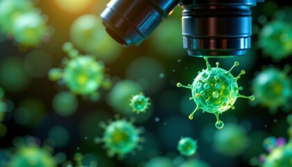 a microscope focusing on cells that are being bombarded by molecules, possibly indicating a medical research or biotechnology sett