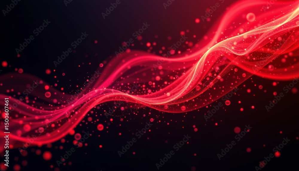 Poster a striking visual of a red streamer effect with numerous small points of light that appear to be ema