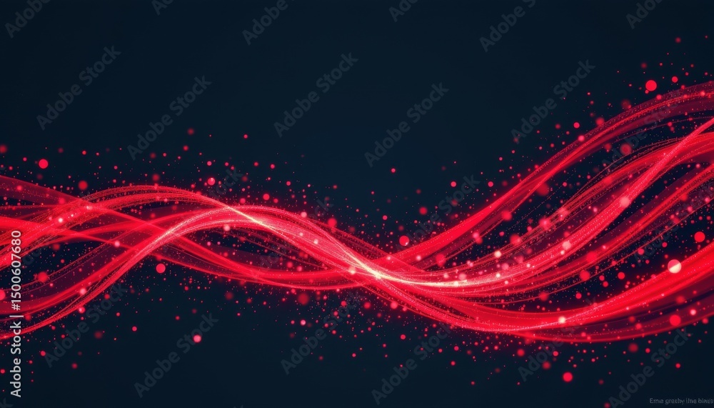Poster an abstract visual effect featuring a wavy, curved pattern in bright red against a dark background