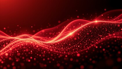a captivating visual of light forms that resemble abstract waves, glowing in vibrant red hues against a stark black background