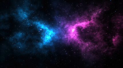 Naklejka premium Stunning cosmic landscape featuring vibrant blue and pink nebula against a backdrop of shimmering stars and deep space blackness