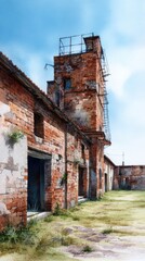 Red Brick Ruins of an Old Industrial Building Under an Overcast Sky