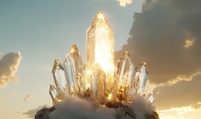 Poster Glowing crystals sunset peak  fantasy landscape  spiritual energy