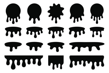Black Dripping Paint Silhouettes Abstract Shapes Liquid Flowing Vector Illustration