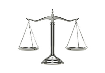 Modern Silver Balance Scale in Perfect Equilibrium on Isolated White Background