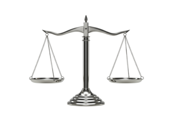 Modern Silver Balance Scale in Perfect Equilibrium on Isolated White Background