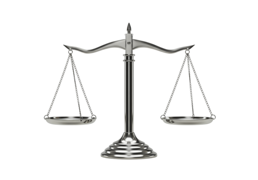 Modern Silver Balance Scale in Perfect Equilibrium on Isolated White Background