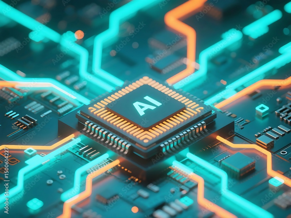Poster futuristic artificial intelligence concept with holograms and smart systems