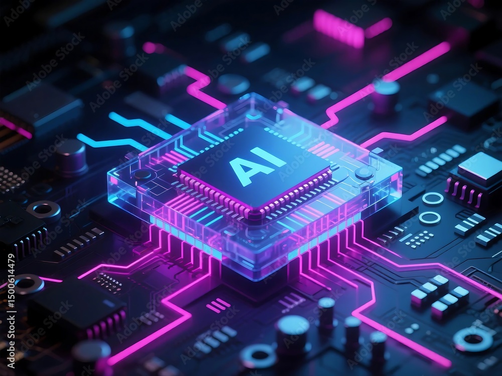 Poster futuristic artificial intelligence concept with holograms and smart systems