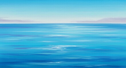 Obraz premium Watercolor Illustration Of Blue Ocean With Horizon Sky And Soft Waves