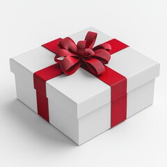 Fototapeta premium Elegant white gift box with red ribbon and bow, perfect for celebrations
