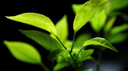 Vibrant Green Leaves Capturing Nature's Beauty in Soft Focus with a Dark Background Emphasizing Freshness and Vitality of Plant Life