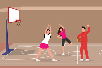 Fototapeta premium Basketball Coach and Athletes on the Court